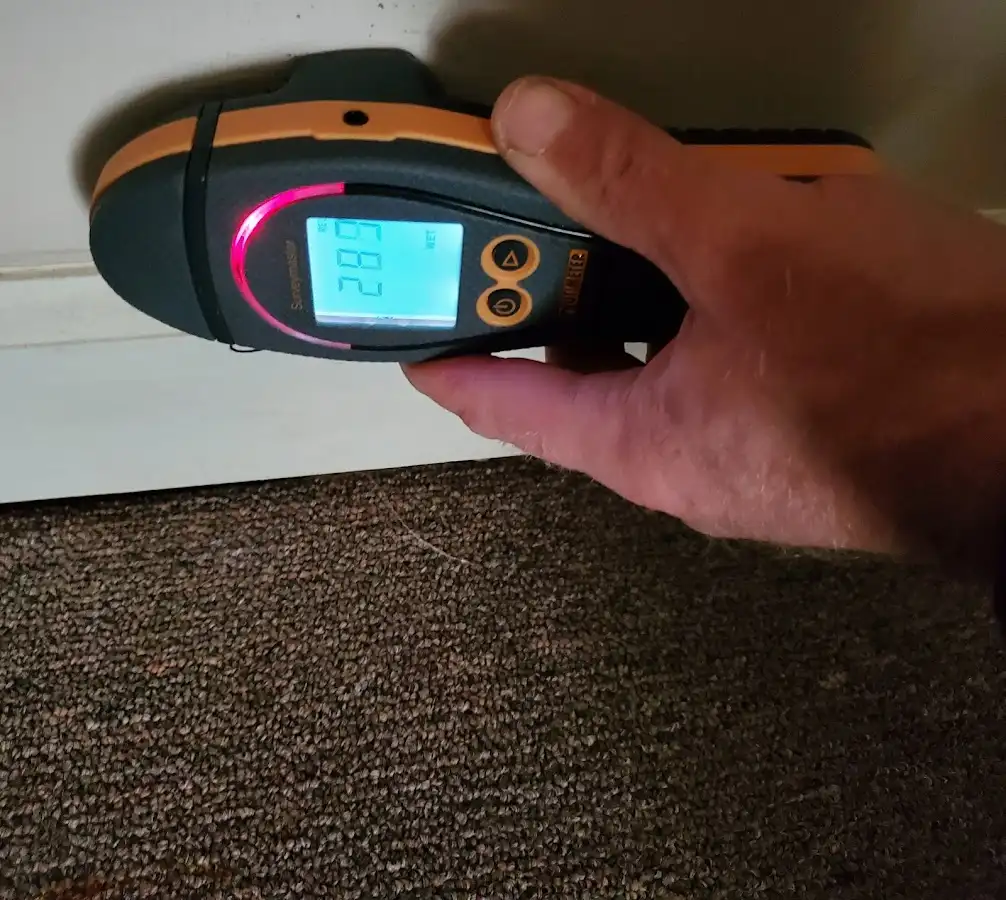 Moisture detection at baseboard during Storm Damage Restoration in Depew